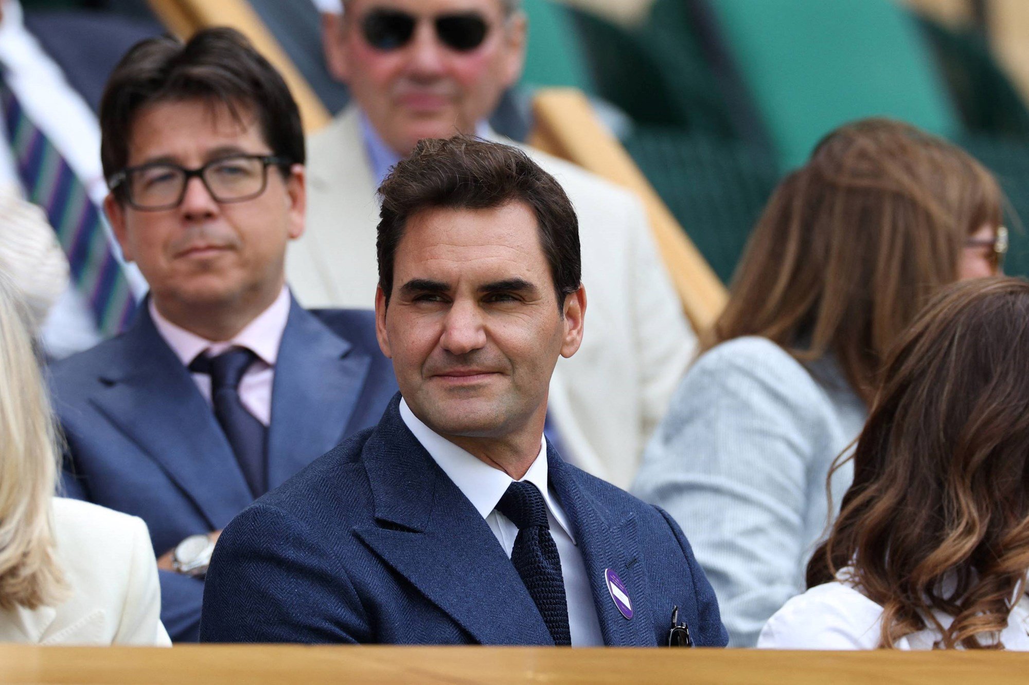 Eight-time Wimbledon champio Roger Federer watching the quarter-finals from the Royal Box