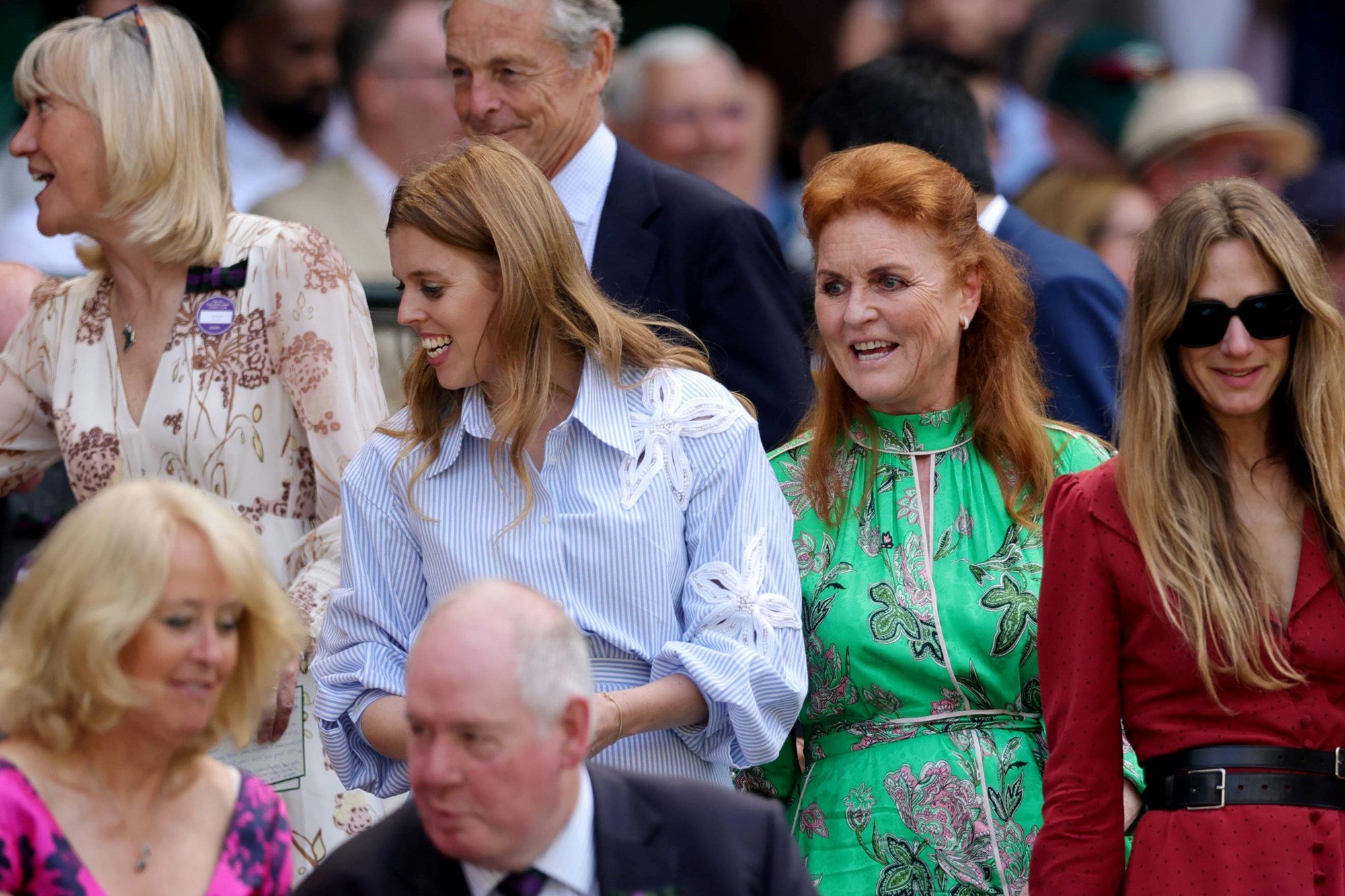 Princess Beatrice of York and Sarah Ferguson, Duchess of York arrive in the Royal Box at Wimbledon