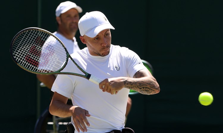 Andy Lapthorne in action during the men's Quads semi-finals at the 2022 Championships Wimbledon