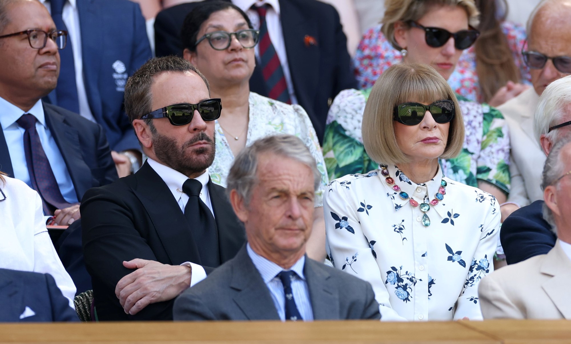 Vogue's chief-in-editor Anna Wintour sat next to designer Tom Ford in the Royal Box at Wimbledon