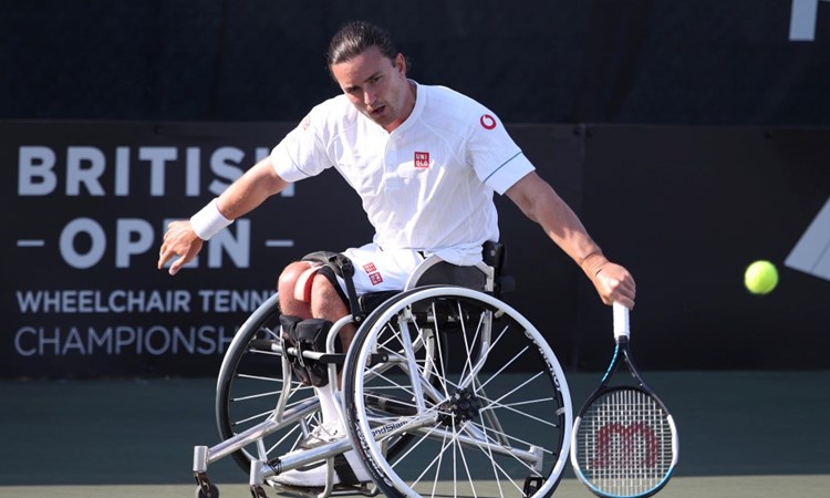 Gordon Reid in action during the final of the men's doubles at the 2022 British Open