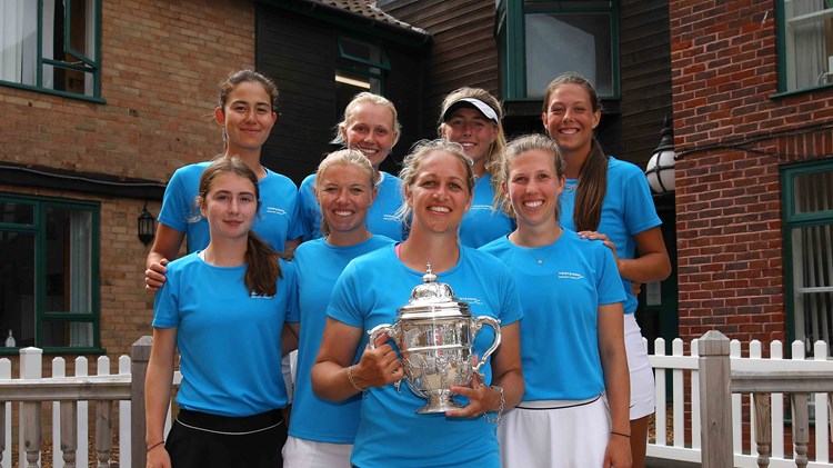 Hertfordshire Ladies holding their trophy