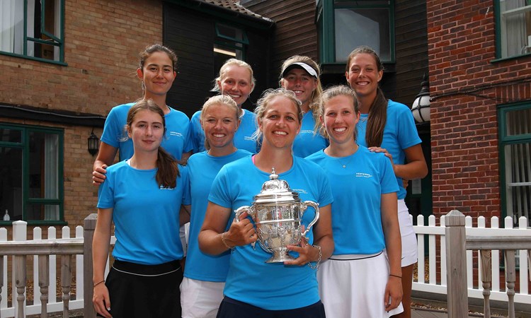 Hertfordshire Ladies holding their trophy