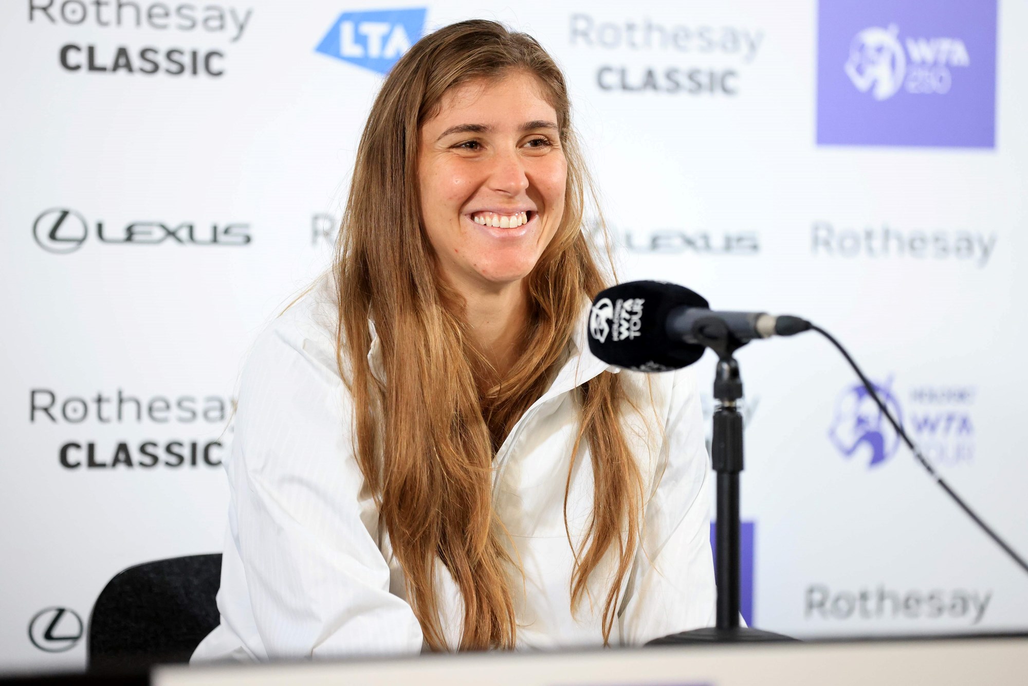 Beatriz Haddad Maia of Brazil speaks in a Q&A session during Day Four of the Rothesay Classic Birmingham at Edgbaston Priory Club on June 20, 2023 in Birmingham.