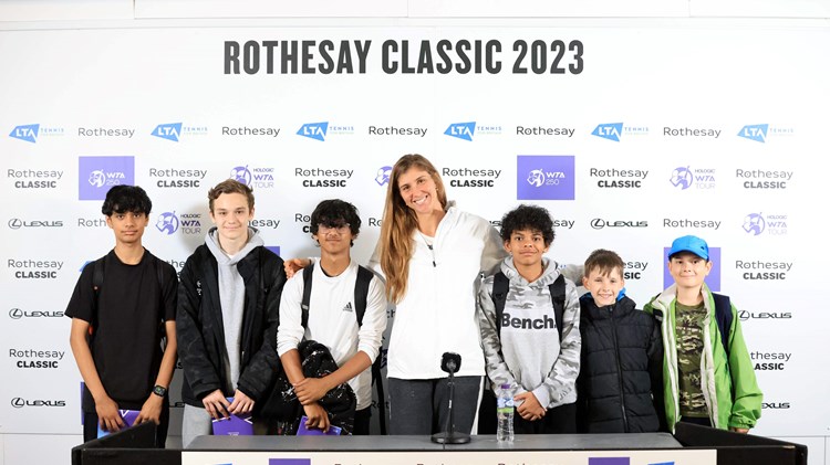 Beatriz Haddad Maia of Brazil speaks in a Q&A session during Day Four of the Rothesay Classic Birmingham at Edgbaston Priory Club on June 20, 2023 in Birmingham