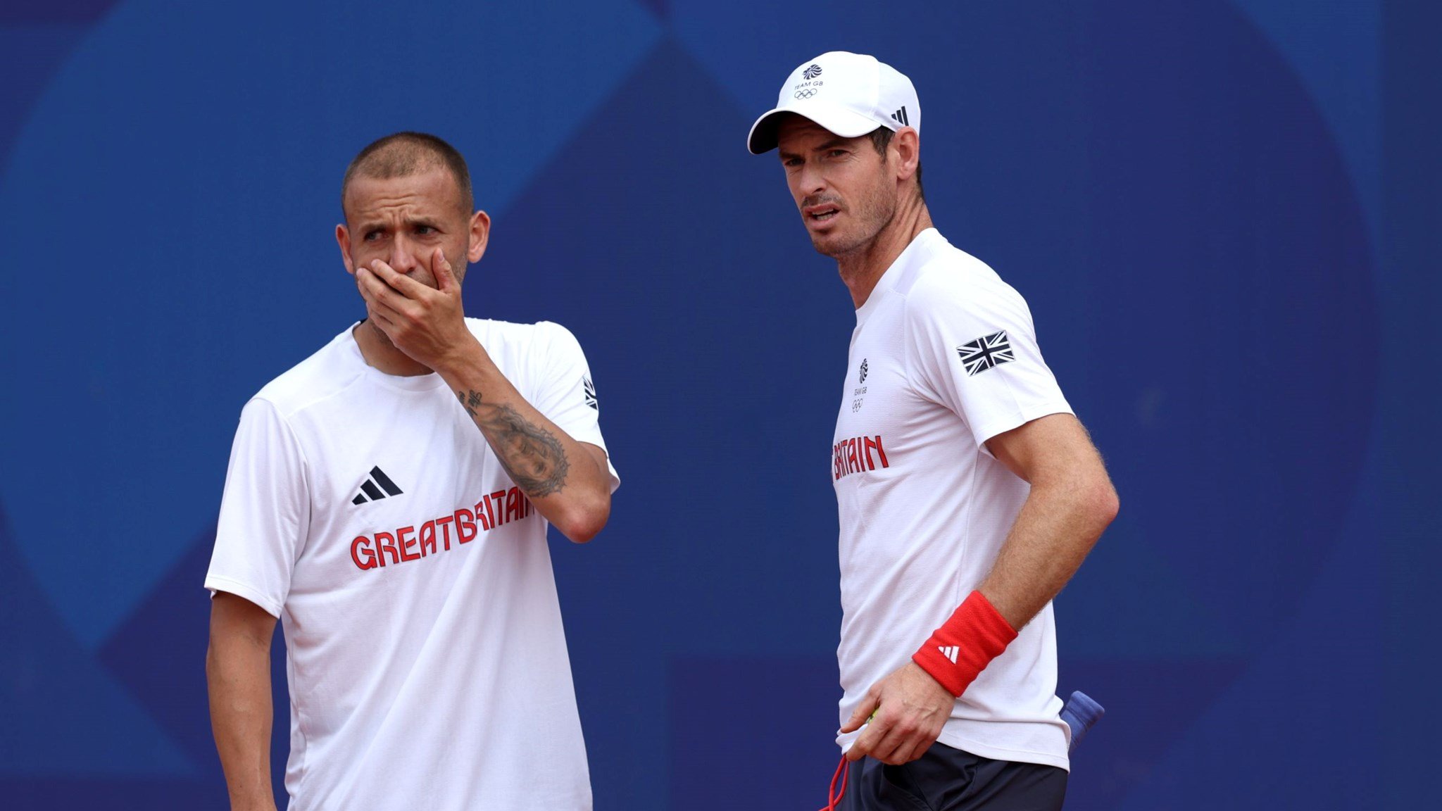 Dan Evans and Andy Murray in training for the Olympics