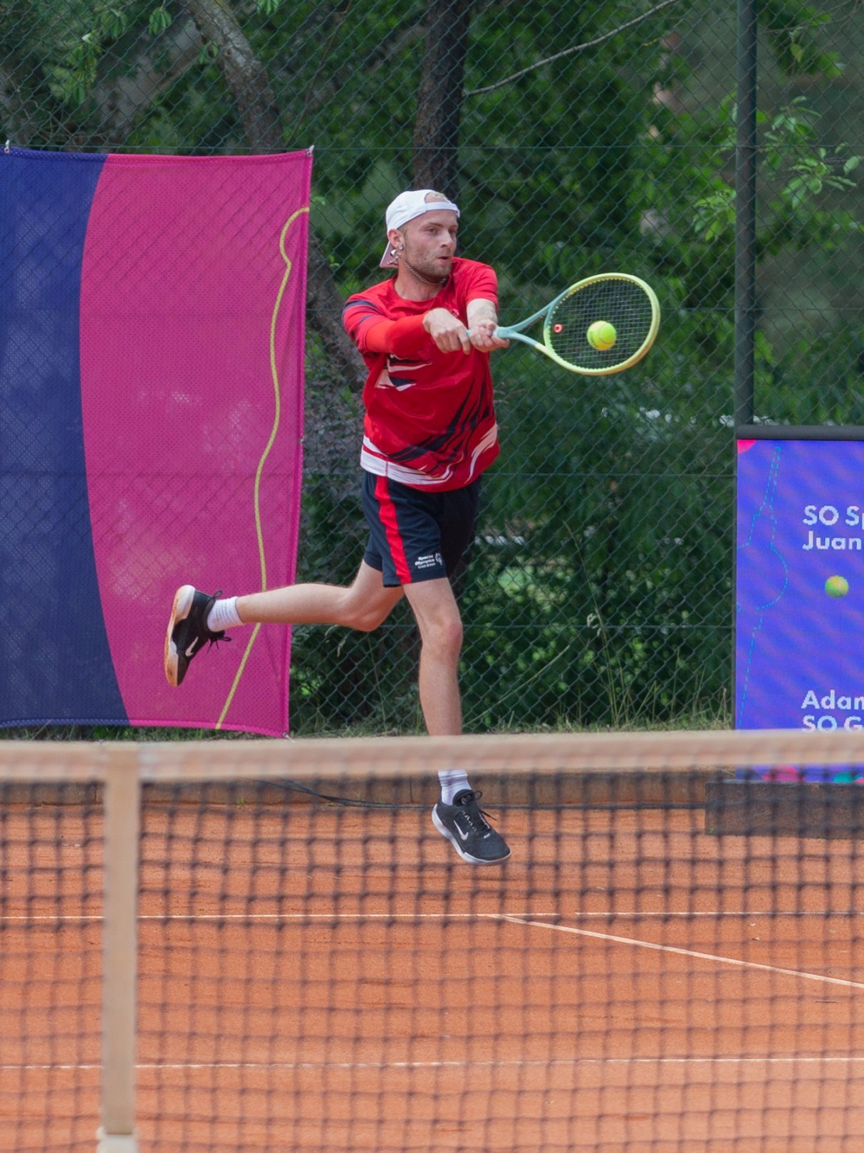 Great Britain's Adam Brownsword returning a forehand in the Men's Singles Level 6 (SM01)  Bronze Medal Match at the 2023 Special Olympics, Berlin  (Photo by Ken Hanrahan Smith, Katz Wizkas Photography)