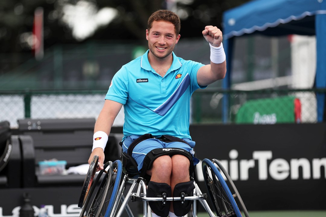 Alfie Hewett celebrates winning the men's singles title at the Lexus British Open