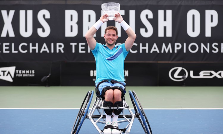 Alfie Hewett lifting the Lexus British Open 2023 men's singles title