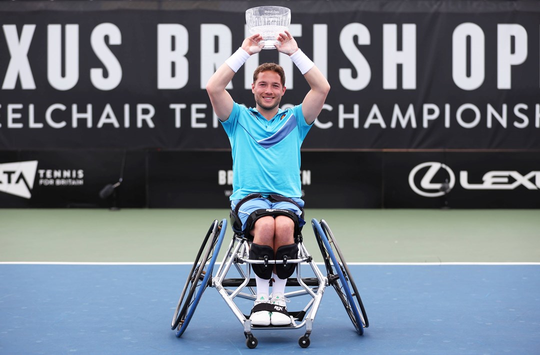 Alfie Hewett lifting the Lexus British Open 2023 men's singles title