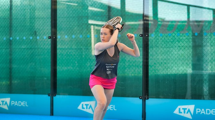 Tia Norton plays a shot at the London Padel Open 