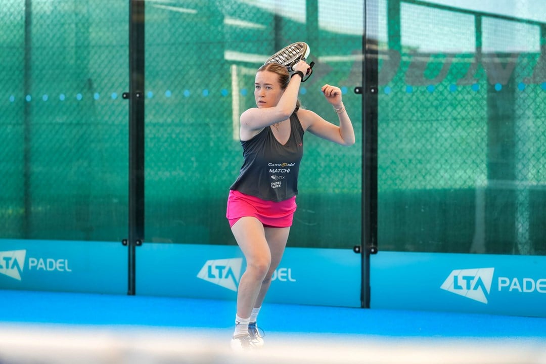 Tia Norton plays a shot at the London Padel Open 