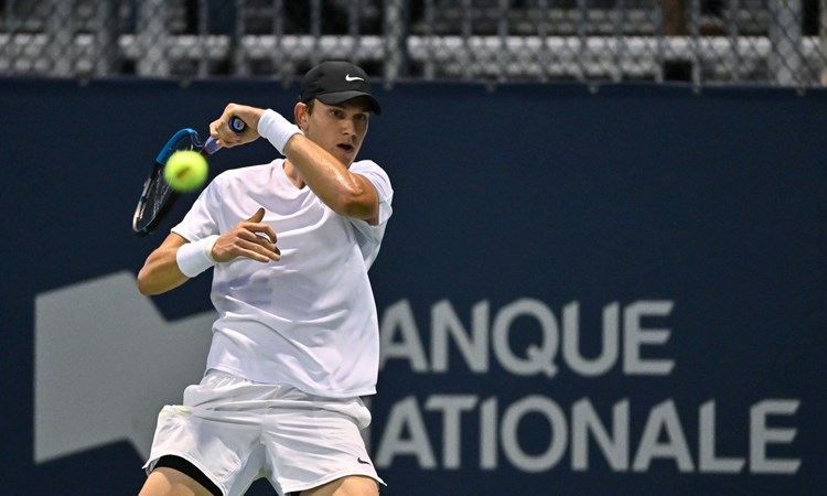 Jack Draper in the first round of the National Bank Open in Montreal