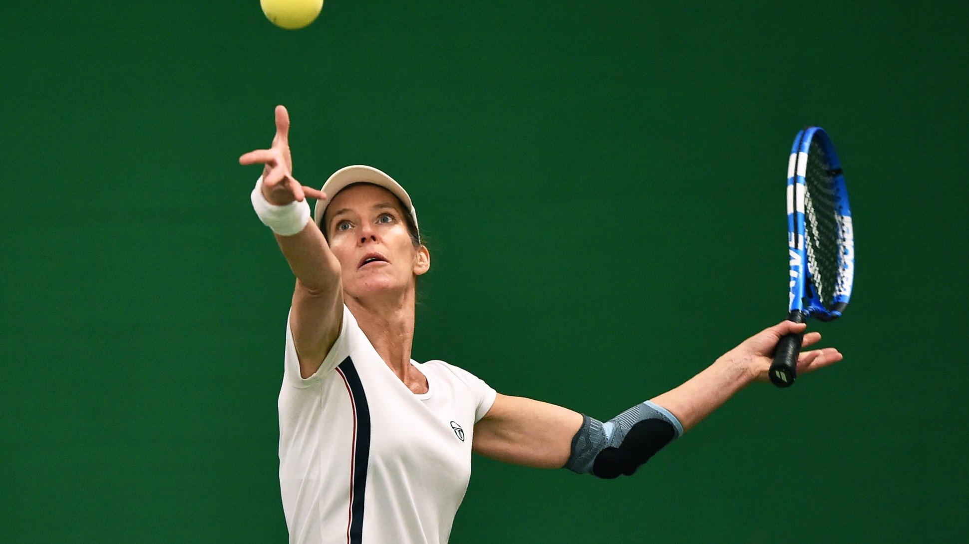 Amanda Large in action during the National Visually Impaired Tennis Championships at Wrexham Tennis Centre on November 16, 2019 in Wrexham, Wales.