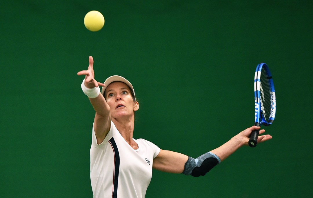 Amanda Large in action during the National Visually Impaired Tennis Championships at Wrexham Tennis Centre on November 16, 2019 in Wrexham, Wales.