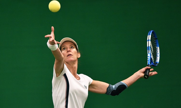 Amanda Large in action during the National Visually Impaired Tennis Championships at Wrexham Tennis Centre on November 16, 2019 in Wrexham, Wales.