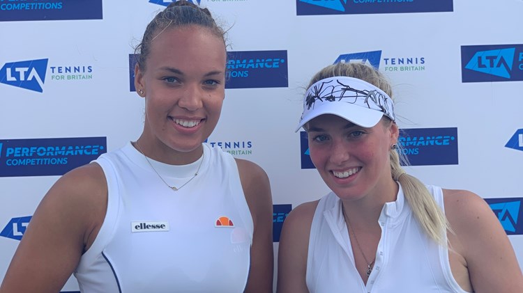 Freya Christie and Ali Collins at the W25 Aldershot doubles trophy