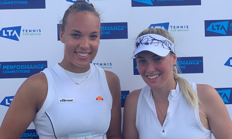 Freya Christie and Ali Collins at the W25 Aldershot doubles trophy