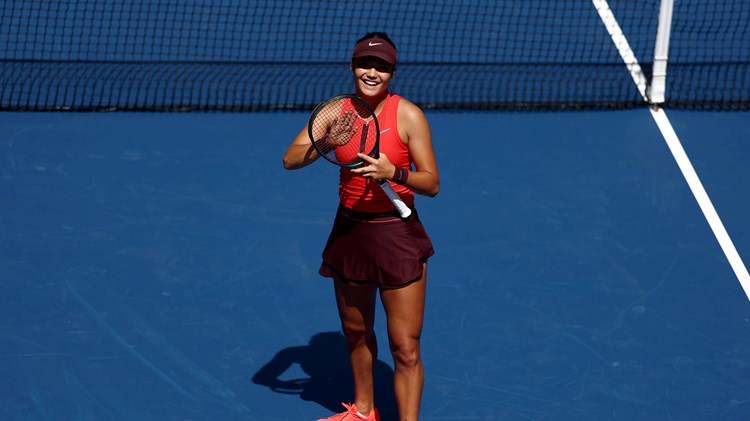 Emma Raducanu applauds the crowd after a first round win at the 2025 US Open