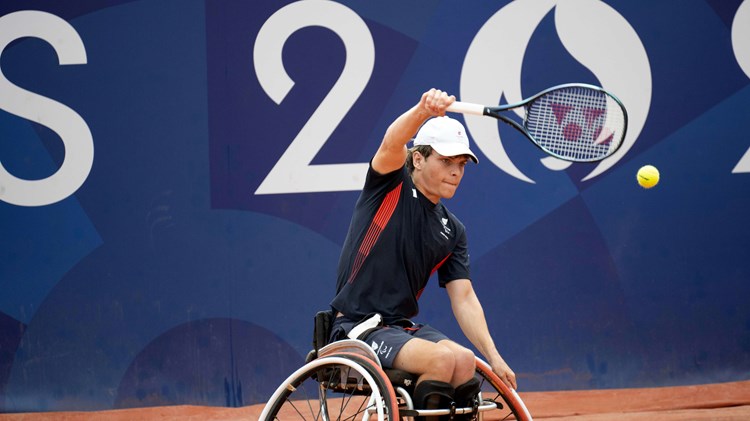 ParalympicsGB Wheelchair Tennis athlete, Greg Slade aged 22, from Dorking, Surrey, competing in the Quad Singles - Open event, at the Paris 2024 Paralympic Games.