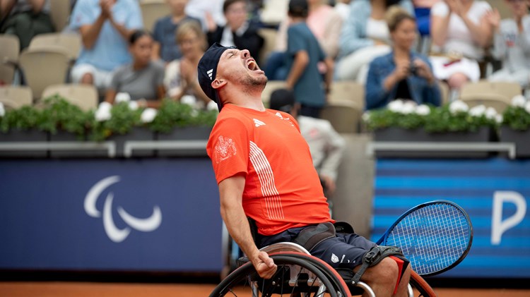ParalympicsGB Wheelchair Tennis athlete, Andy Lapthorne aged 33, from London, competing in the Quad Singles - Open event, at the Paris 2024 Paralympic Games.