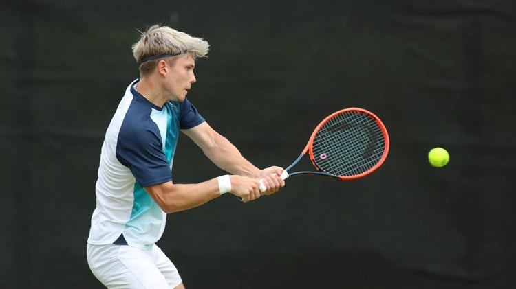 Harry Wendelken hits a backhand at the Nottingham Challenger