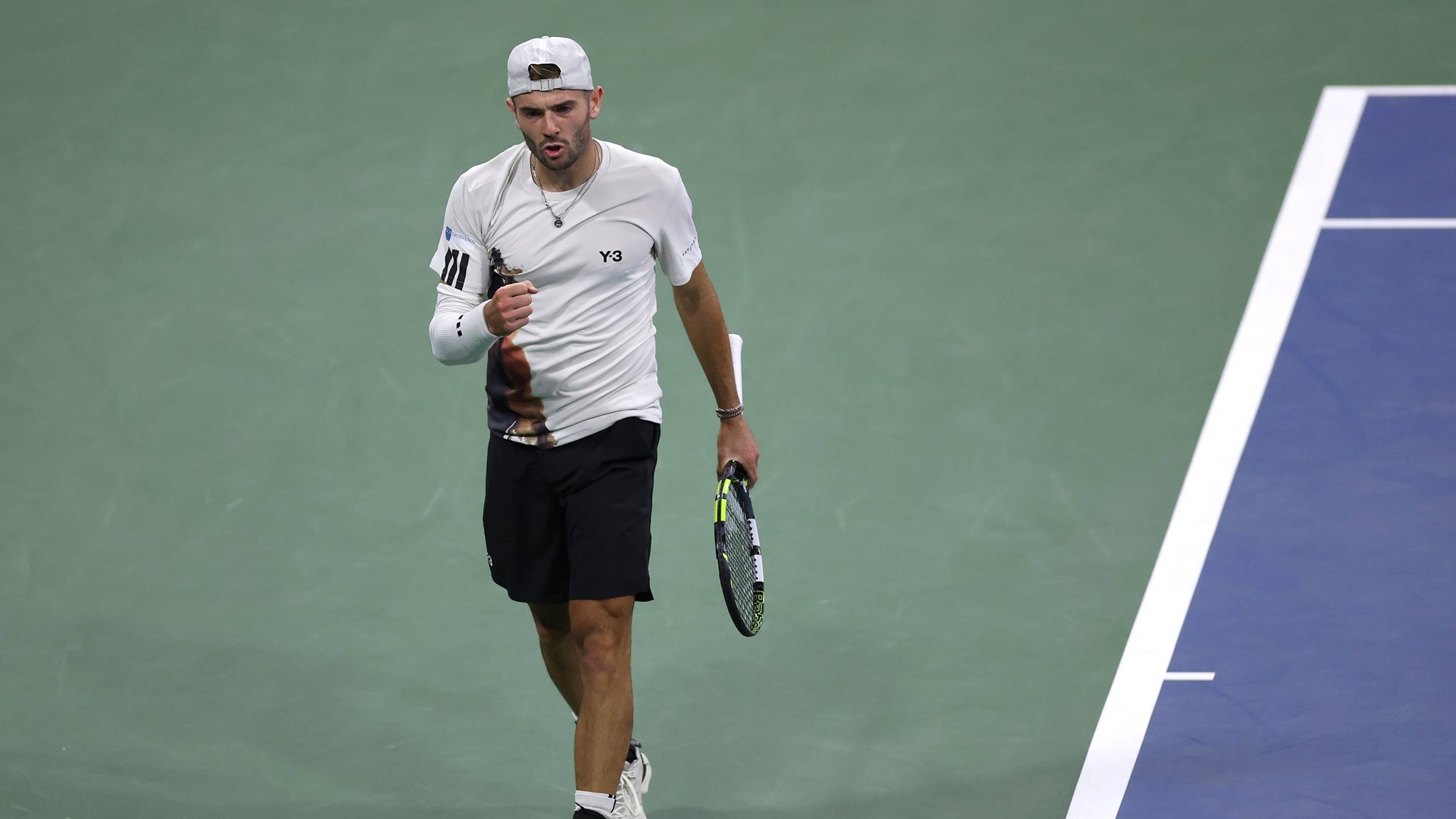 Jacob Fearnley gives a fist pump after a first round win at the US Open