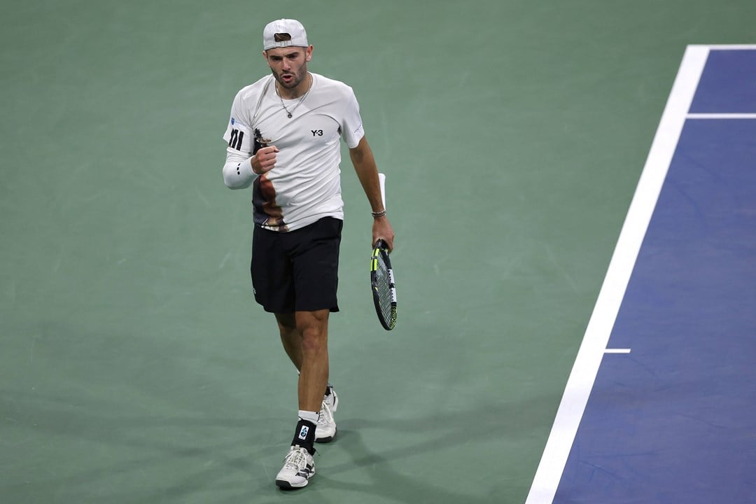 Jacob Fearnley gives a fist pump after a first round win at the US Open