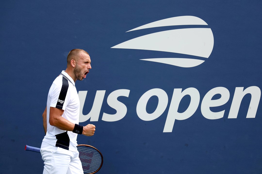 Dan Evans celebrates an opening round win at the US Open in 2024