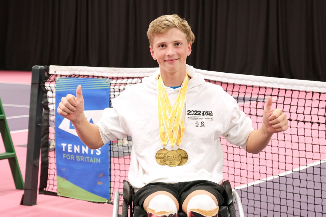 Ruben Harris posing a photo with his medals during the awards ceremony of the School Games 2022