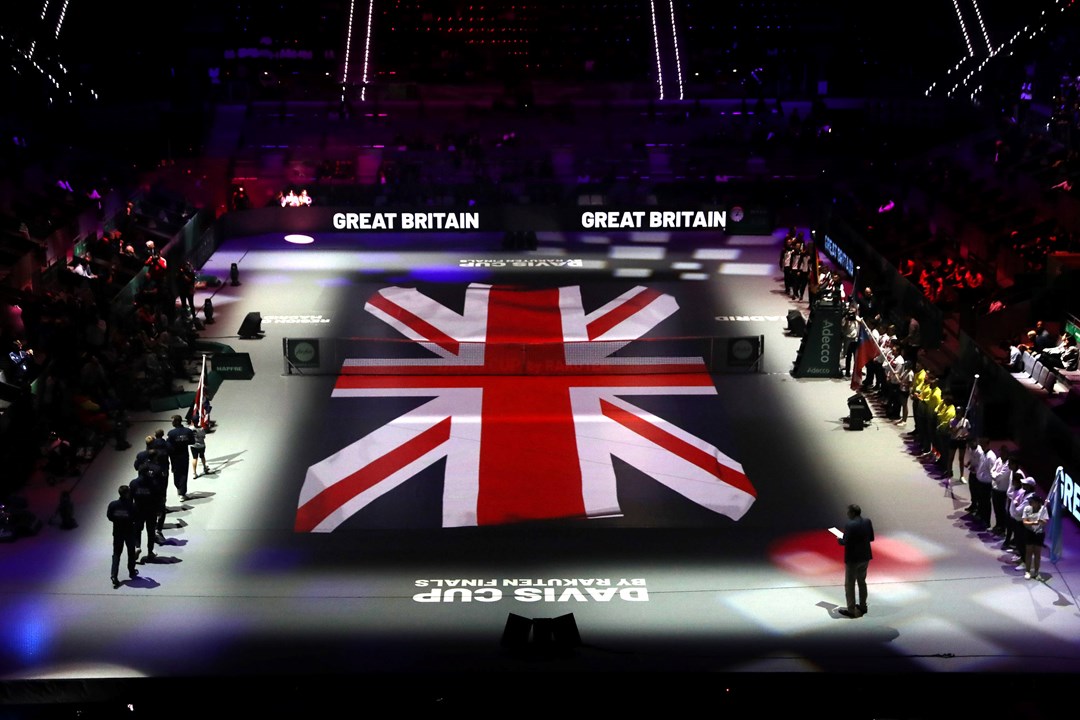 The British flag on court at the 2021 Davis Cup Finals
