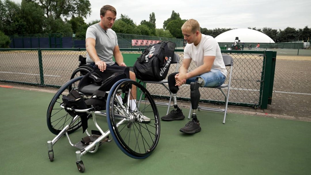 Billy Monger and Dermot Bailey chatting on court before a practice session