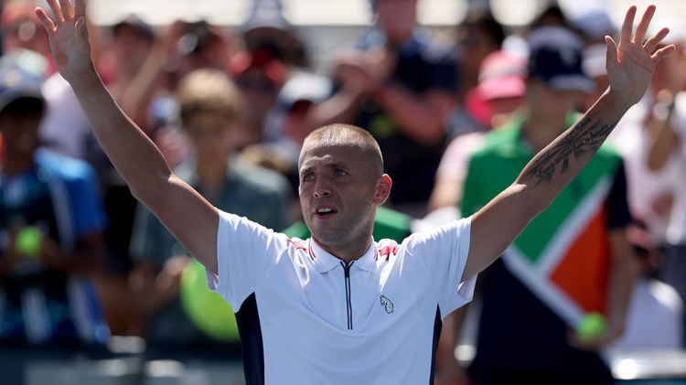 Dan Evans celebrates a win at the US Open 2022