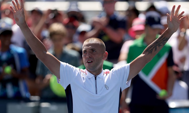 Dan Evans celebrates a win at the US Open 2022