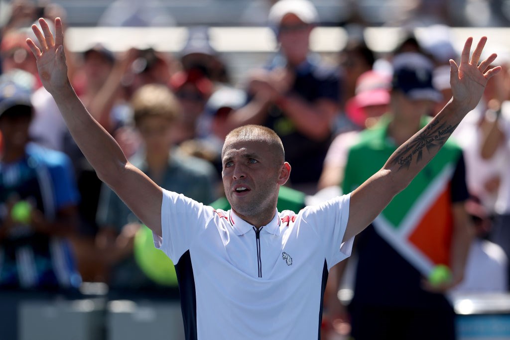 Dan Evans celebrates a win at the US Open 2022