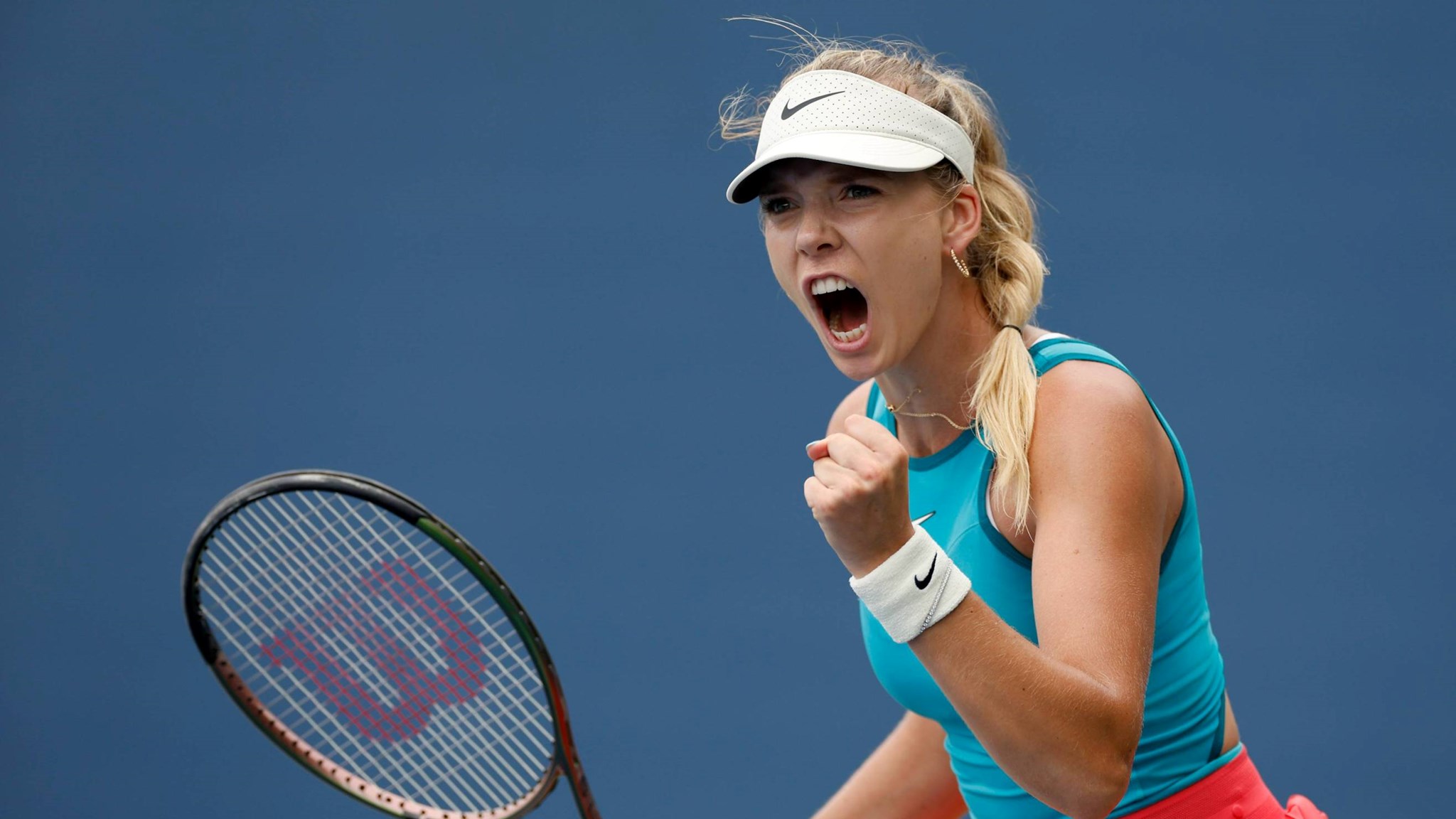 Katie Boulter celebrates her opening round win at the US Open
