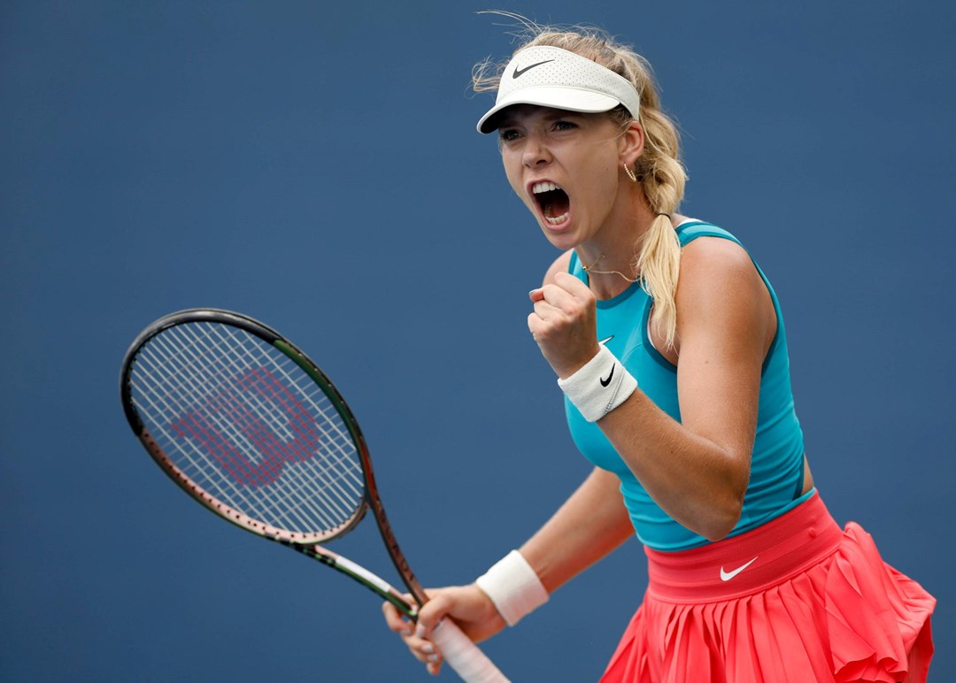 Katie Boulter celebrates her opening round win at the US Open