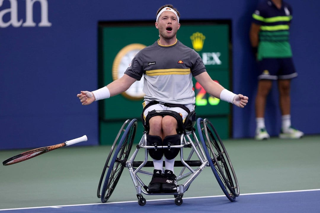 Alfie Hewett celebrates winning his fourth US Open wheelchair singles title