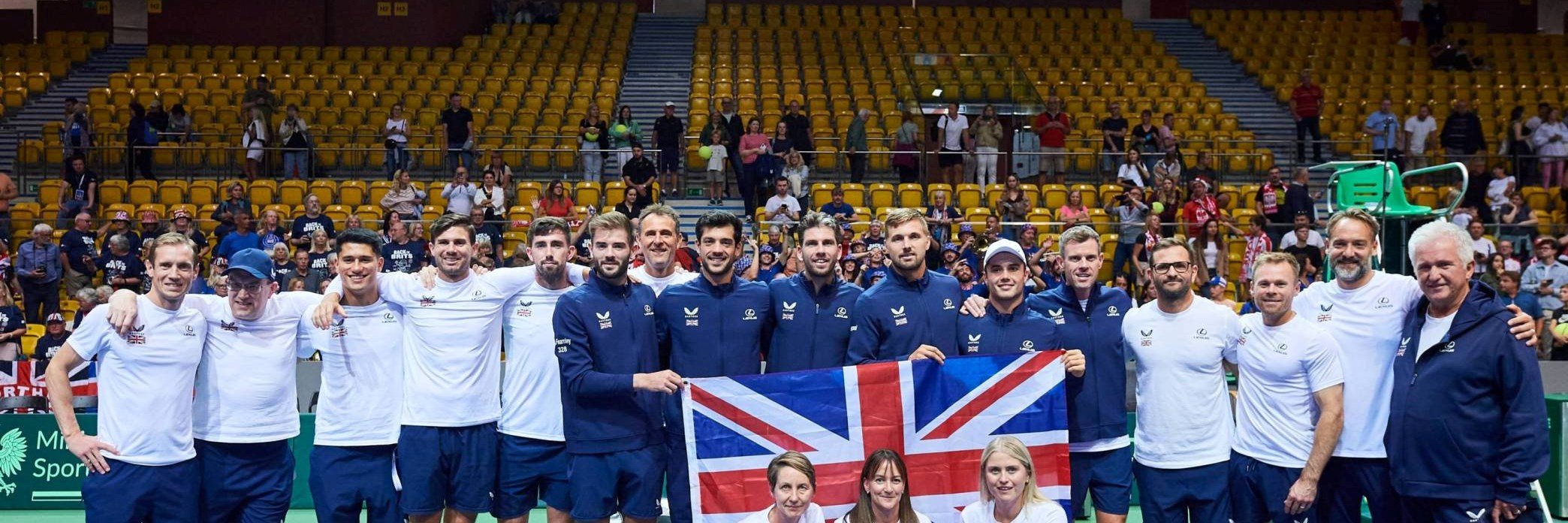 The Lexus GB Davis Cup team celebrate a victory over Poland