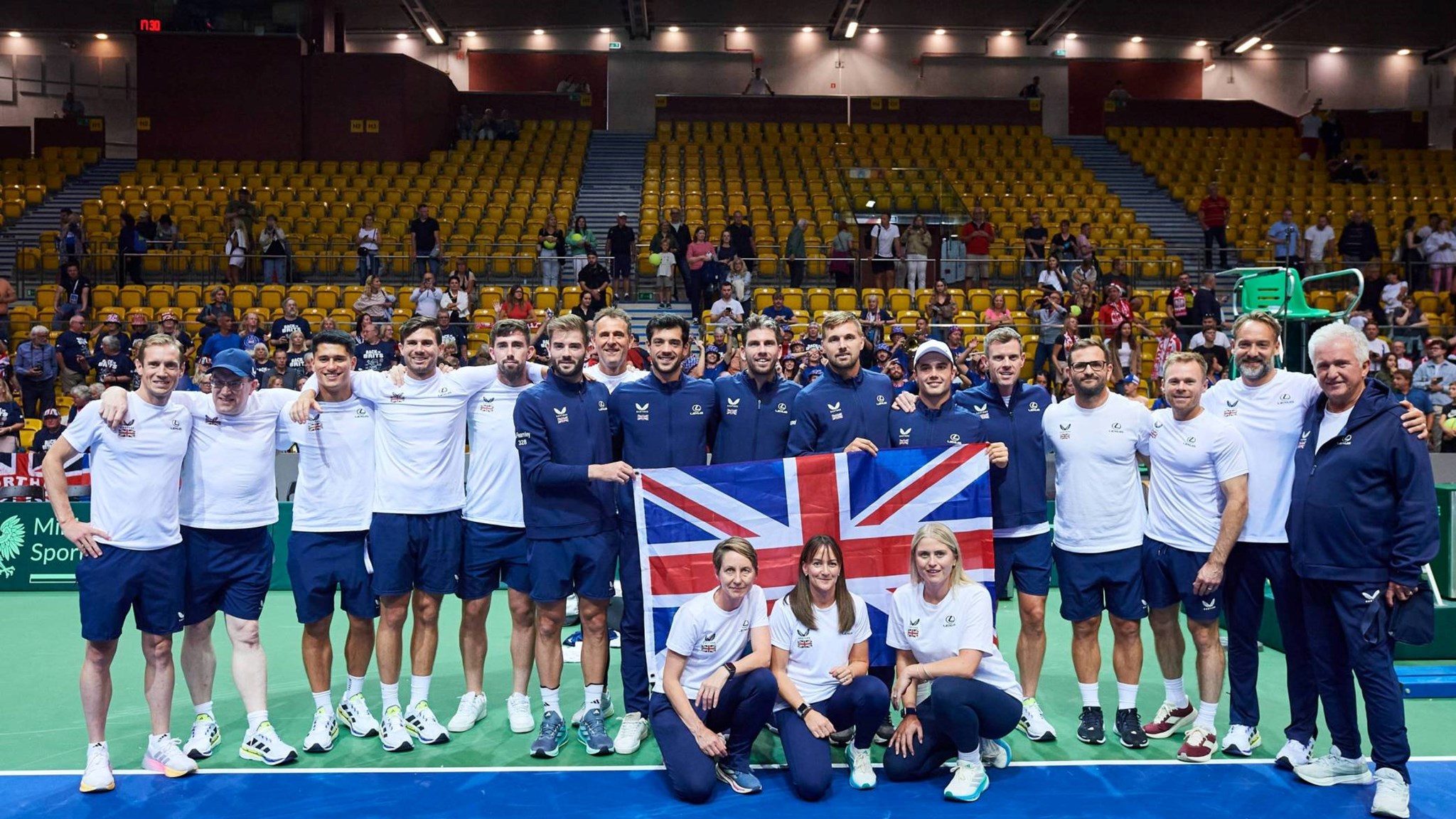 The Lexus GB Davis Cup team celebrate a victory over Poland