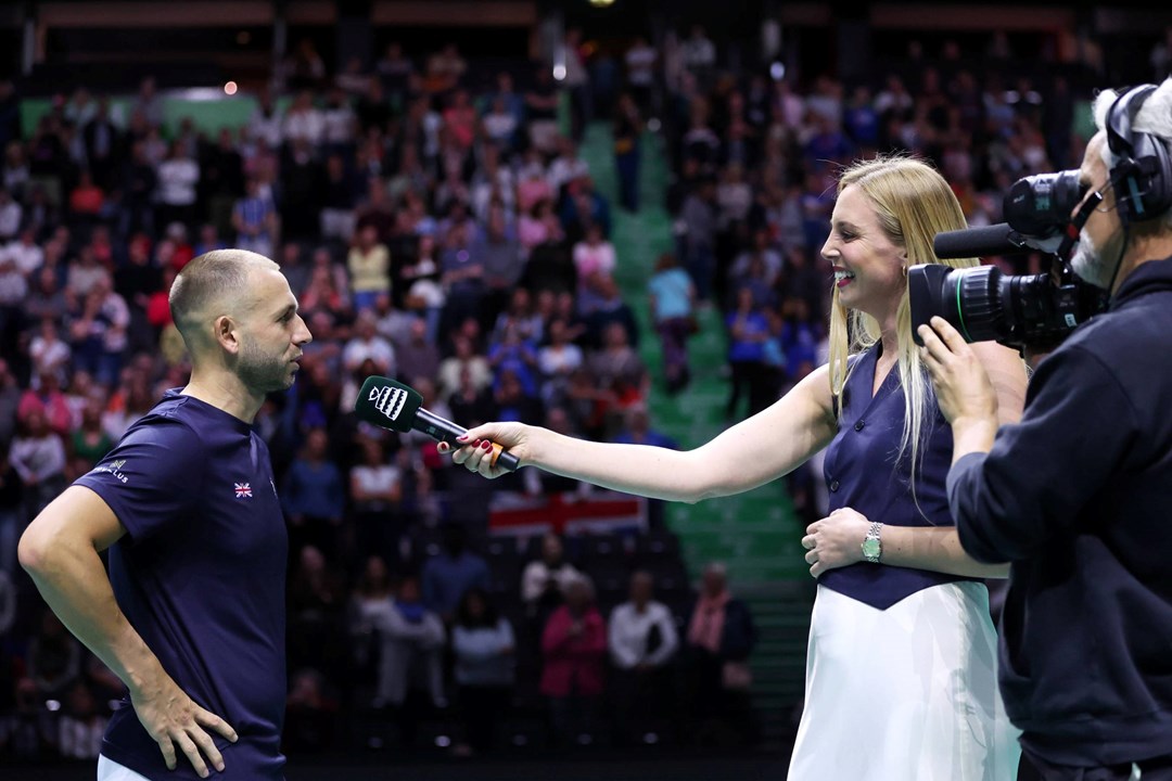 Naomi Broady interviewing Dan Evans at the Davis Cup Finals