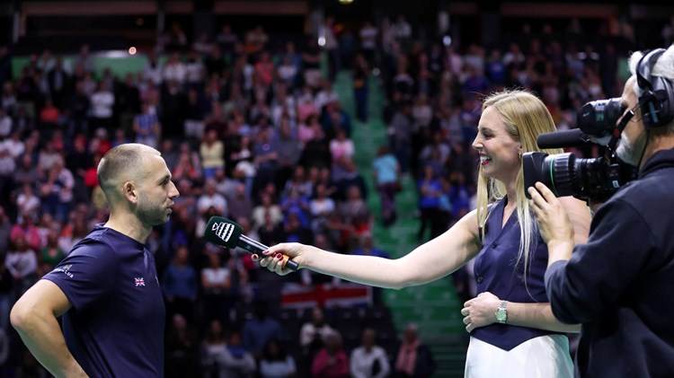 Naomi Broady interviewing Dan Evans at the Davis Cup Finals
