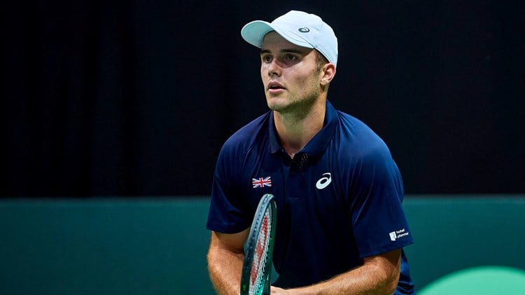Arthur Fery getting ready to return a serve at the Davis Cup against Poland
