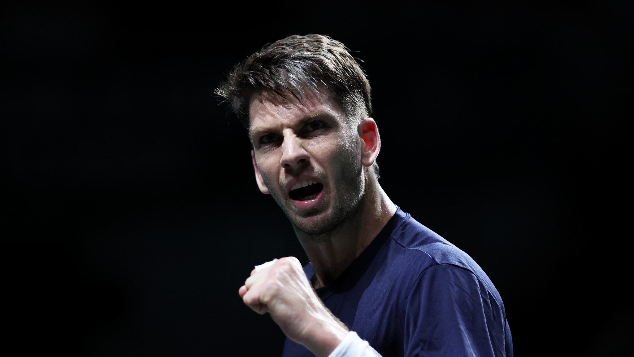 Cam Norrie gives a fist pump in the 2023 Davis Cup Finals