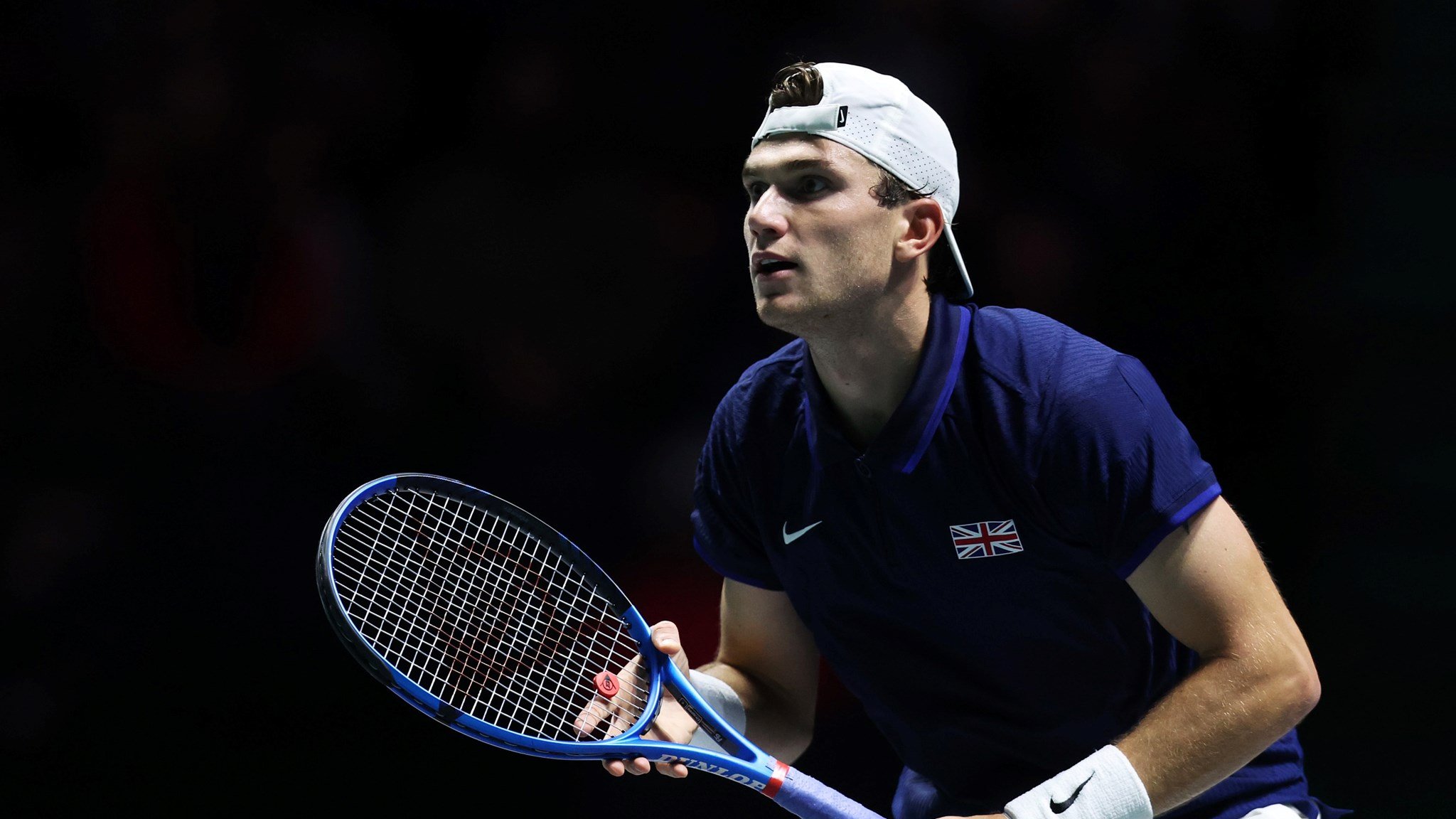 Jack Draper in action during the Davis Cup playing against Francisco Cerundolo