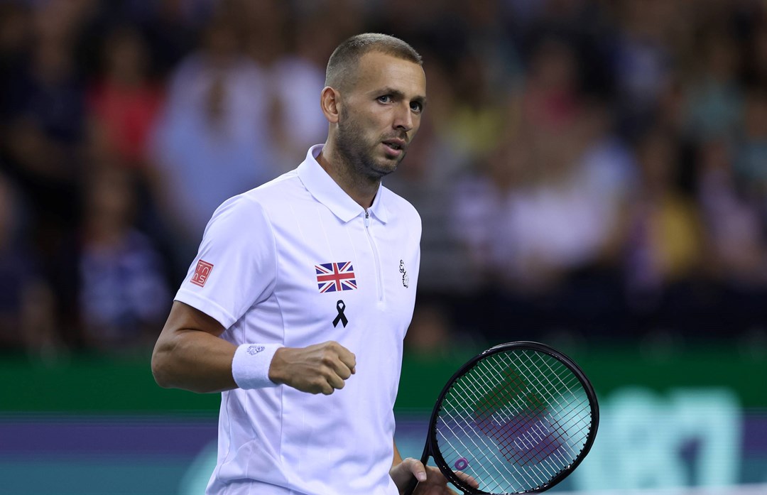 Dan Evans in the opening match of the Davis Cup Finals 2022 against USA