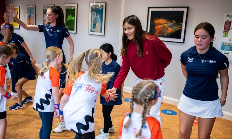 Emma Raducanu taking part in a Prime Video LTA Youth Girls session in Brighton