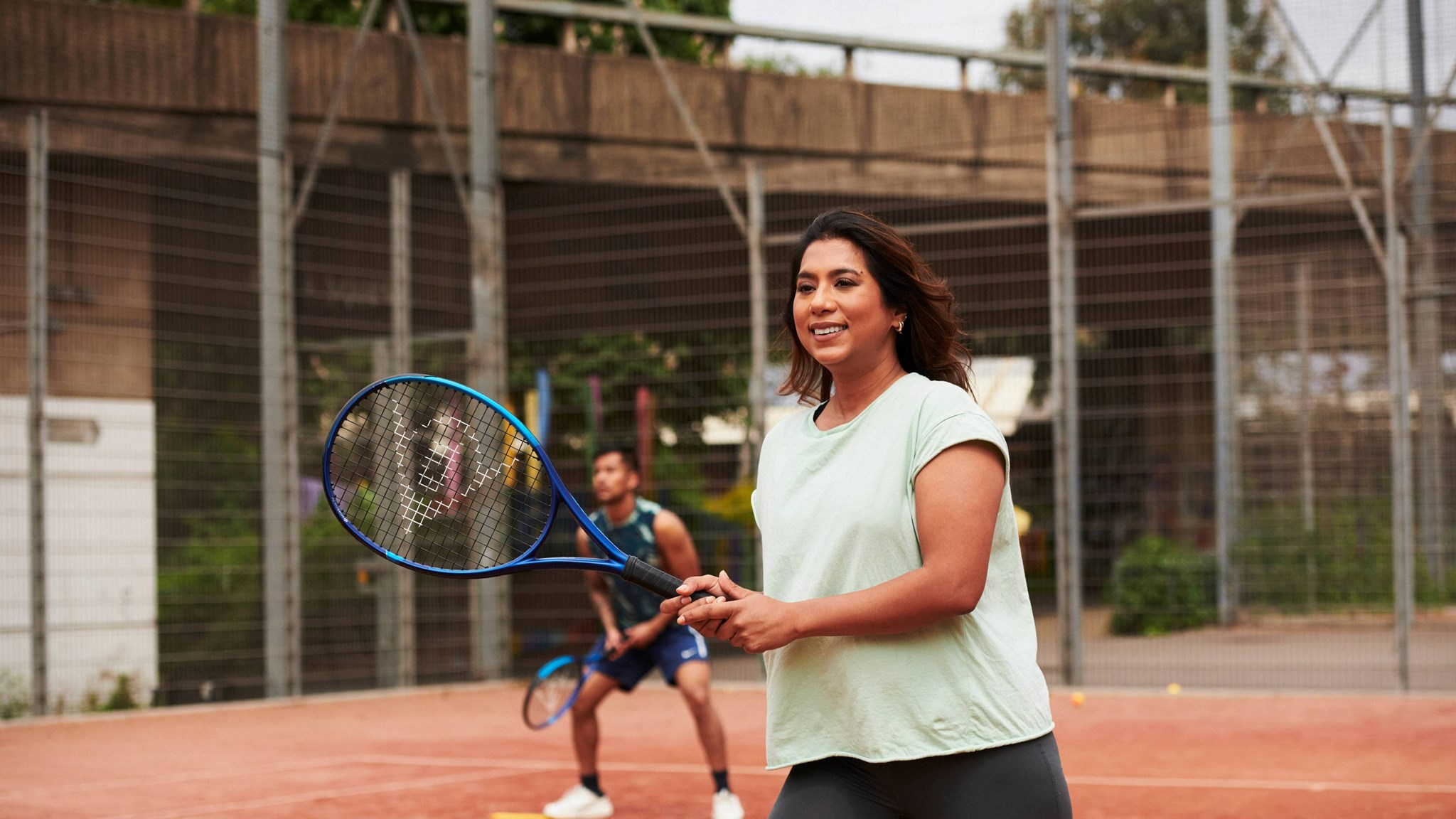 Tennis player on court ready for a shot