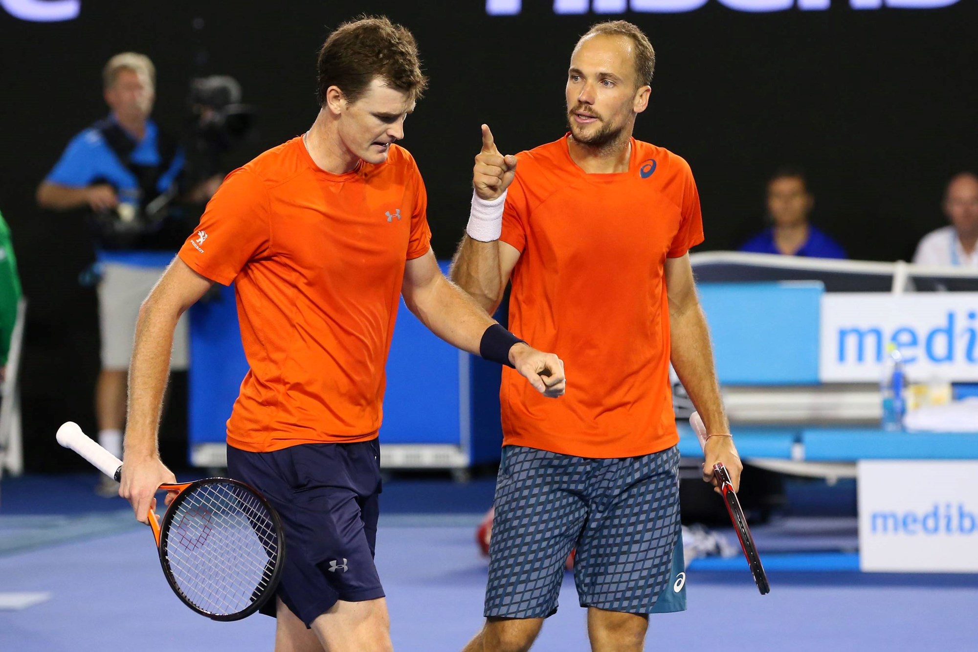 Jamie Murray and Bruno Soares celebrate a point in the Australian Open final