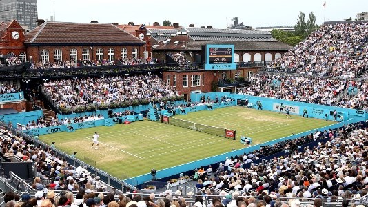 Centre Court at The Queens Club London filled with fans